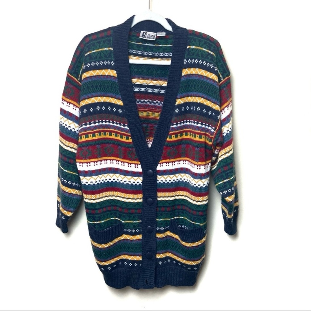 Vintage Jeans Wear Colorful Striped Cardigan Sweater M